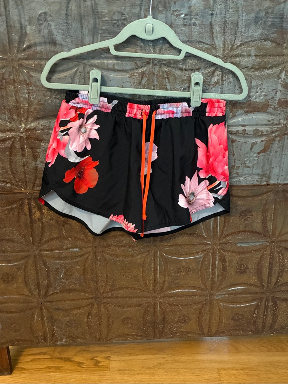 Old Navy . Floral Black Women's Athletic Shorts with Pink Accents